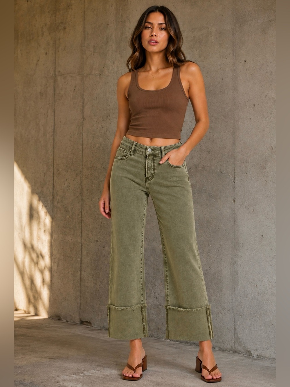 465. RISEN Burnt Olive Wide-Leg Jeans